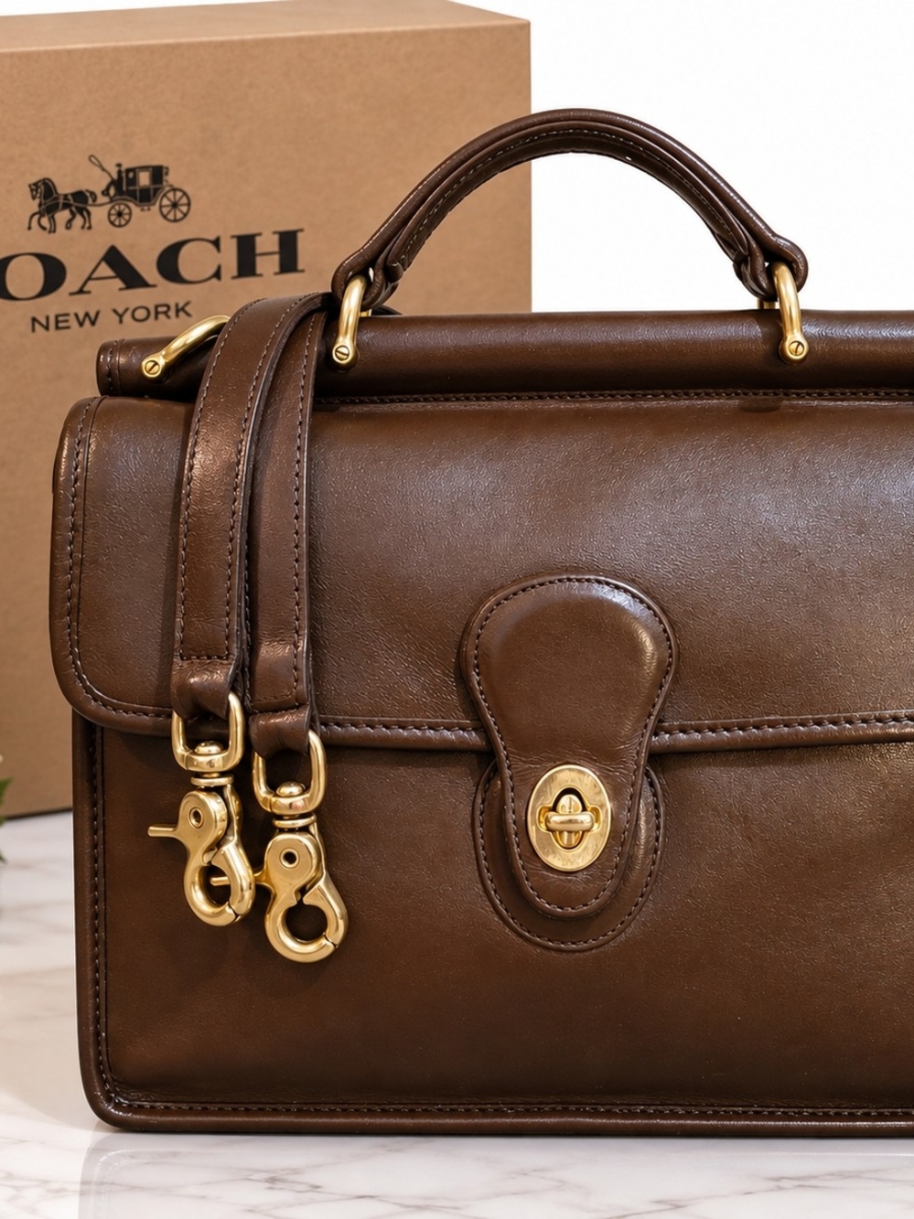 Vintage Coach Willis In Brown Glove-tanned Leather With Brass Hardware